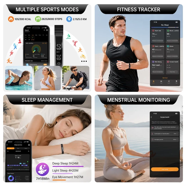 Alt view image 2 of 7 - Smart Bracelet for Women Men Fitness Health Tracker with Heart Rate Sleep | 2 Bands 5ATM Waterproof Smartband with Multi-Sport Modes, Step Pedometer