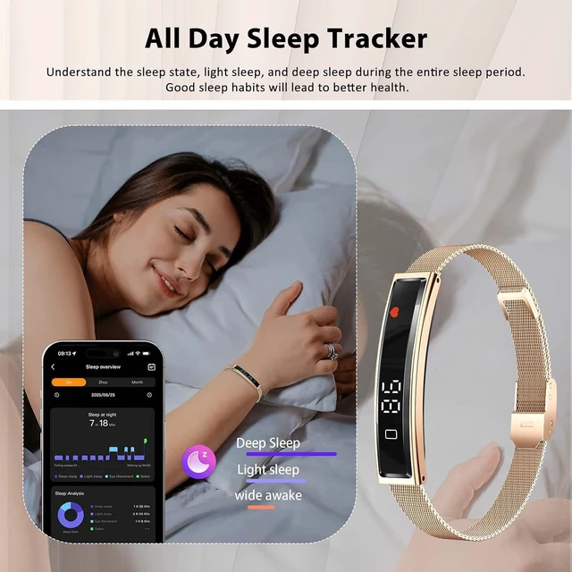 Alt view image 4 of 7 - Smart Bracelet for Women with 2 Bands Fitness 24/7 Step&Health Tracker | Heart Rate/Sleep Monitor/5ATM Waterproof/Pressure Detection/Pedometer, Fashion Wristband Multiple Sport Modes for Android iOS