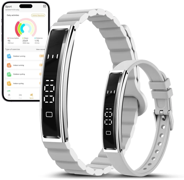 Main image of Women, Health Activity Fitness Trackers, 24/7 Heart Rate | 24/7 Heart Rate & Stress, Sleep Tracking, Step Counter, Slim 16g Lightweight Bracelet + Free Strap, Free App, No Subscription