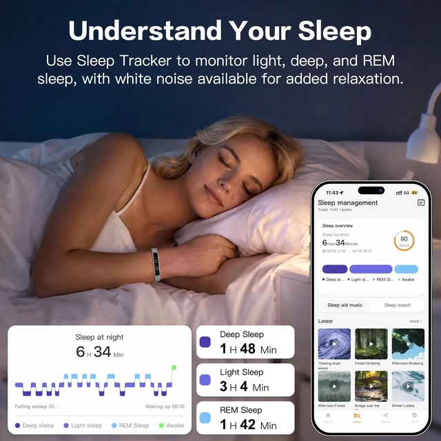 Alt view image 2 of 7 - Women, Health Activity Fitness Trackers, 24/7 Heart Rate | 24/7 Heart Rate & Stress, Sleep Tracking, Step Counter, Slim 16g Lightweight Bracelet + Free Strap, Free App, No Subscription