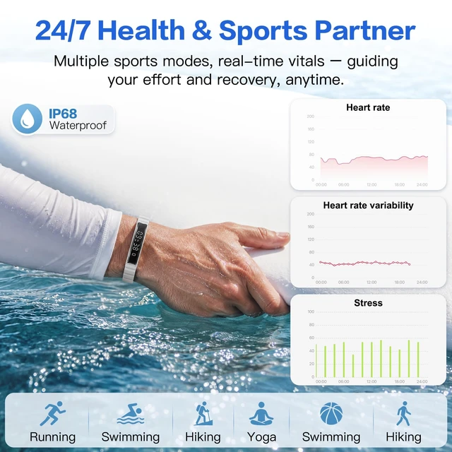 Alt view image 3 of 7 - Women, Health Activity Fitness Trackers, 24/7 Heart Rate | 24/7 Heart Rate & Stress, Sleep Tracking, Step Counter, Slim 16g Lightweight Bracelet + Free Strap, Free App, No Subscription