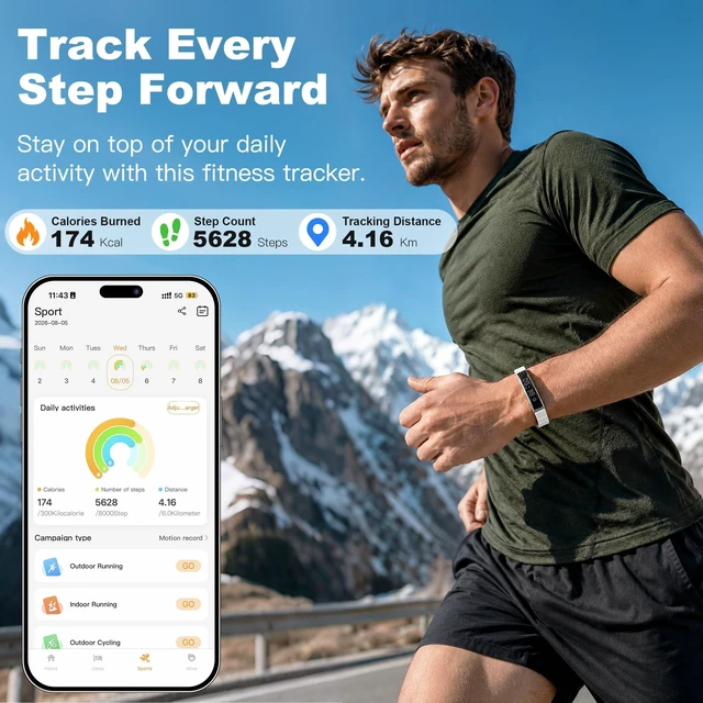 Alt view image 4 of 7 - Women, Health Activity Fitness Trackers, 24/7 Heart Rate | 24/7 Heart Rate & Stress, Sleep Tracking, Step Counter, Slim 16g Lightweight Bracelet + Free Strap, Free App, No Subscription