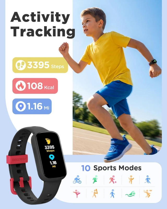Alt view image 2 of 7 - Vigor Plus Kids Watch Fitness Tracker for Boys, No Phone Needed | Step Counter, Heart Rate, Sleep Monitor, IP68 Waterproof, Pedometer, Vibrating Alarm, 10 Sport Modes, E-pet, Ages 5-15 Black