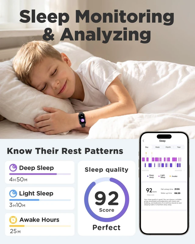 Alt view image 5 of 7 - Vigor Plus Kids Watch Fitness Tracker for Boys, No Phone Needed | Step Counter, Heart Rate, Sleep Monitor, IP68 Waterproof, Pedometer, Vibrating Alarm, 10 Sport Modes, E-pet, Ages 5-15 Black
