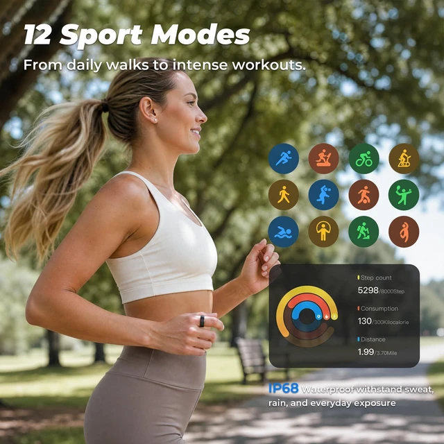 Alt view image 4 of 7 - Smart Ring for Women Men, Sleep Tracker, 12 Sports Modes, Size 10 Black | Fitness Ring Health Tracker with No Subscription, SpO2 & Temperature Tracking, Dual Charging, IP68 Waterproof