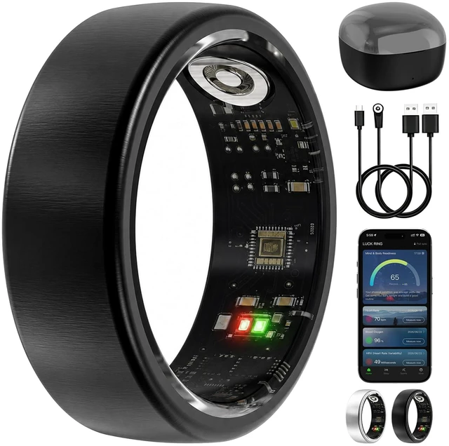 Main image of Smart Ring for Women Men, Sleep Tracker, 12 Sports Modes, Size 10 Black | Fitness Ring Health Tracker with No Subscription, SpO2 & Temperature Tracking, Dual Charging, IP68 Waterproof