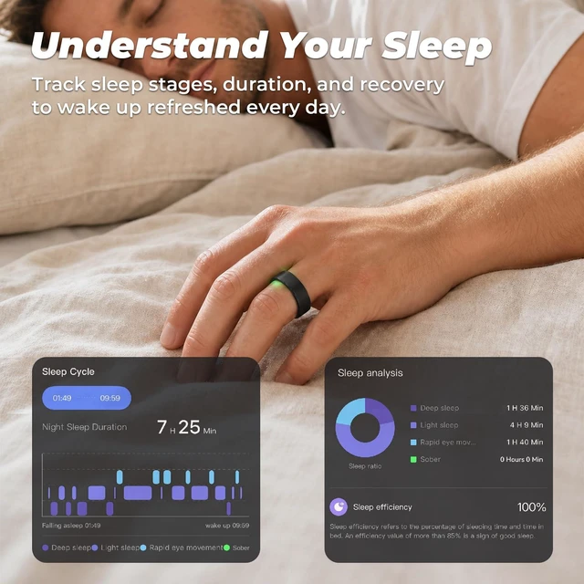 Alt view image 3 of 7 - Smart Ring for Women Men, Sleep Tracker, 12 Sports Modes, Size 10 Black | Fitness Ring Health Tracker with No Subscription, SpO2 & Temperature Tracking, Dual Charging, IP68 Waterproof
