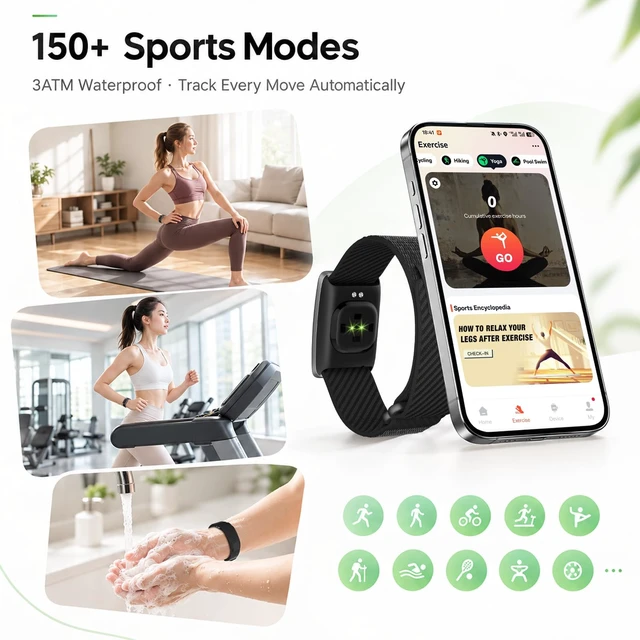 Alt view image 4 of 7 - Screenless Fitness Trackers, Smart Band for Men Women with Bluetooth 6.0 | Sleep Heart Rate SpO2 HRV Stress Step Calorie Tracker,Gesture Control,Find Bracelet,3ATM Waterproof,21-Day Battery,150+Sports