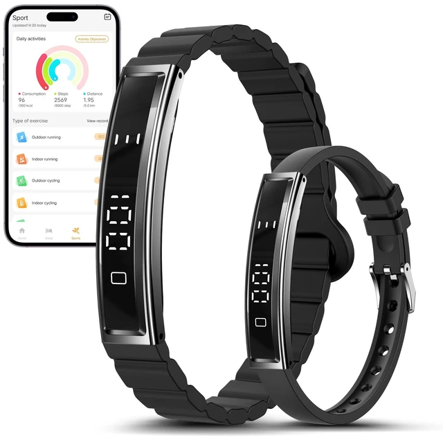 Main image of Smart Bracelet for Women & Men, Health Activity & Fitness Tracker | 24/7 Heart Rate & Stress, Sleep Tracking, Step Counter, Slim 16g Lightweight Bracelet + Free Strap, Free App, No Subscription