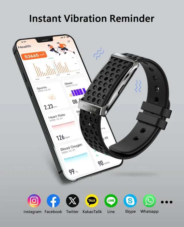 Alt view image 5 of 7 - Smart Bracelet for Men Women, 24/7 Health Activity Fitness Trackers | Screenless, Sleep Tracker, 24/7 Heart Rate/Blood Pressure/SpO2/HRV/Stress Monitor, 170+ Sports Modes, 1ATM, Free APP, 2 Bands