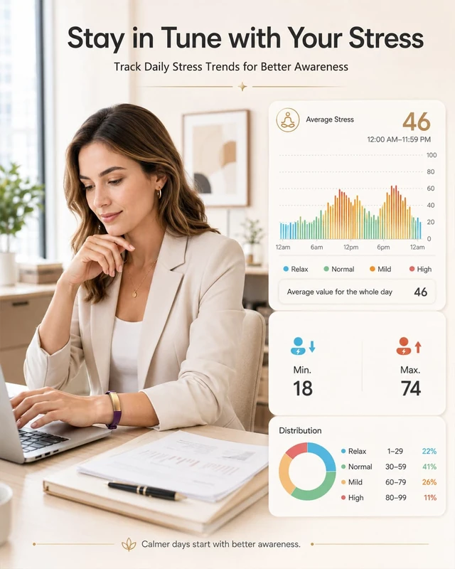 Alt view image 5 of 7 - MorePro Screenless Fitness Tracker for Women and Men, Wellness Wearable | 24/7 Heart Rate, Blood Pressure, Blood Oxygen, HRV and Sleep Tracking, No Subscription, for iPhone and Android
