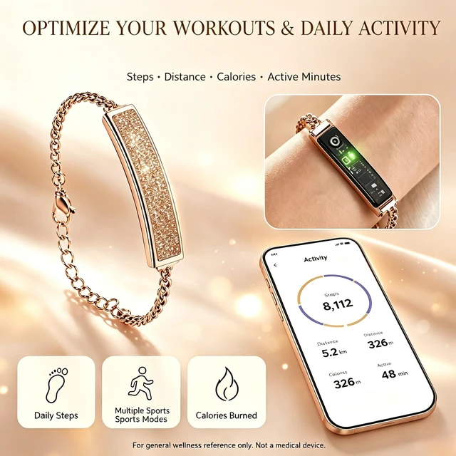 Alt view image 4 of 7 - Smart Bracelet for Women, Activity Fitness Trackers Bracelet, Sleep Tracker Smart Band, Health Bracelets with 24/7 Monitor,Stress,Women's Health Tracking, Gold