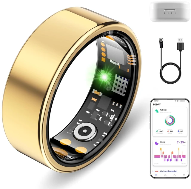 Main image of Smart Ring for Women Men, Sleep Activity Health Tracking Ring, Gold 8 | Fitness Ring for Slim Lightweight Comfortable, Waterproof Scratch Resistan, Up to 5 Days of Battery Life, No Subscription Fee