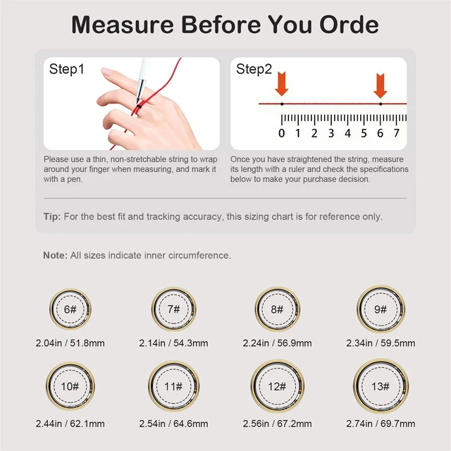 Alt view image 2 of 7 - Smart Ring for Women Men, Sleep Activity Health Tracking Ring, Gold 8 | Fitness Ring for Slim Lightweight Comfortable, Waterproof Scratch Resistan, Up to 5 Days of Battery Life, No Subscription Fee