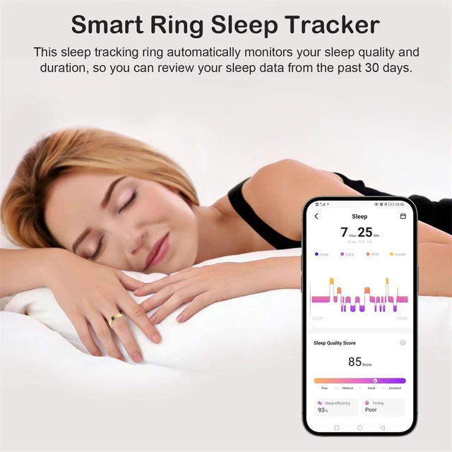 Alt view image 4 of 7 - Smart Ring for Women Men, Sleep Activity Health Tracking Ring, Gold 8 | Fitness Ring for Slim Lightweight Comfortable, Waterproof Scratch Resistan, Up to 5 Days of Battery Life, No Subscription Fee