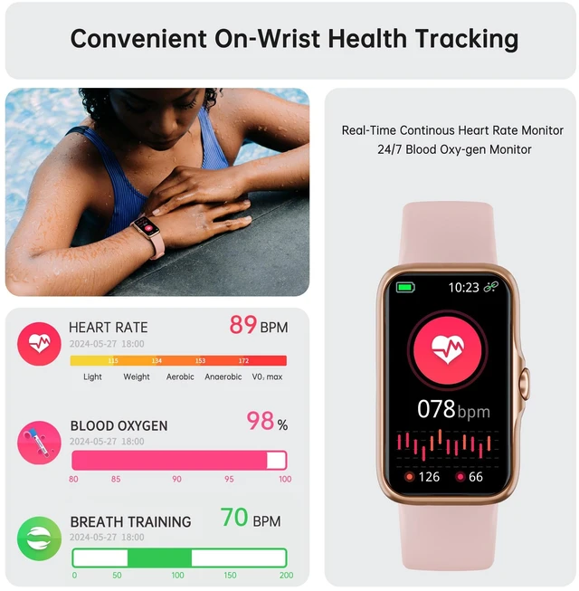 Alt view image 2 of 7 - Sunorshop Health Fitness Tracker, Smart Watch with 24/7 Heart Rate and Blood Oxy-gen Monitor, Sleep Tracker with IP68 Waterproof, Activity Tracker Pedometer Step Counter for Women Men