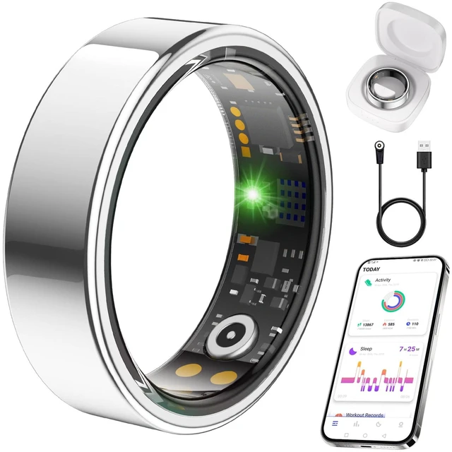 Main image of Smart Ring for Women Men, Health Tracker, Fitness Ring (Silver, 8#) | Sleep Monitor, Heart Rate, Blood Oxygen Step Counter, IP68 Waterproof Fit Ring No Subscription, iOS & Android Compatible