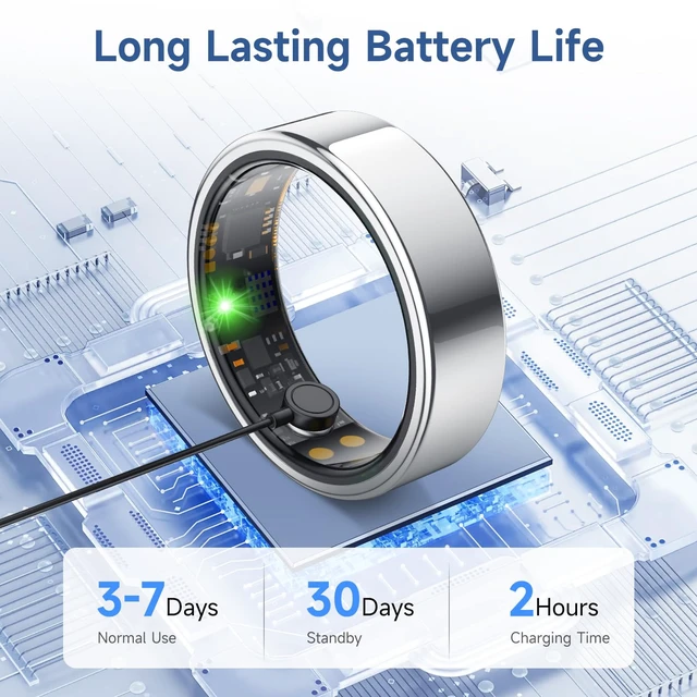 Alt view image 7 of 7 - Smart Ring for Women Men, Health Tracker, Fitness Ring (Silver, 8#) | Sleep Monitor, Heart Rate, Blood Oxygen Step Counter, IP68 Waterproof Fit Ring No Subscription, iOS & Android Compatible