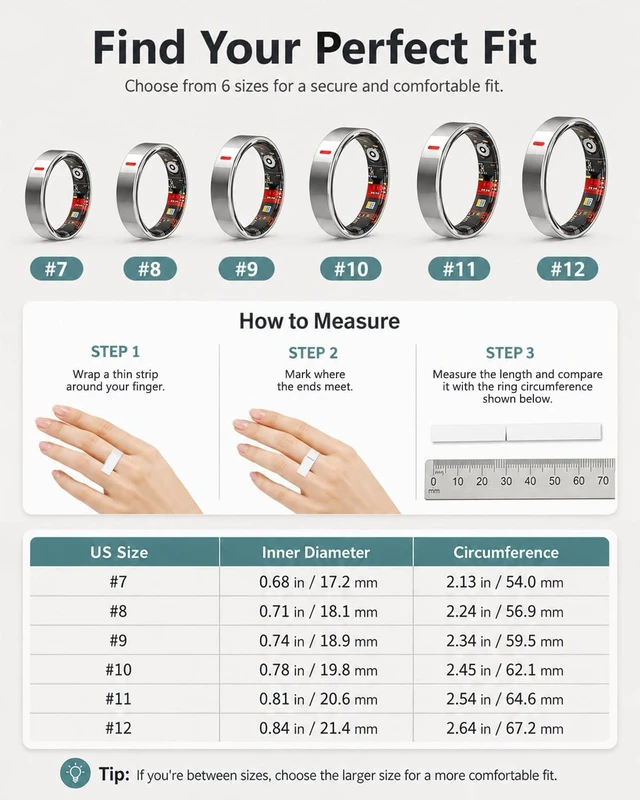 Alt view image 2 of 7 - Smart Ring for Women Men, Health Ring for Android & iOS No Subscription | 24/7 Heart Rate Blood Pressure Monitor, Sleep HRV Stress Tracker, IP68 Waterproof Step Calories Fitness Ring Tracker