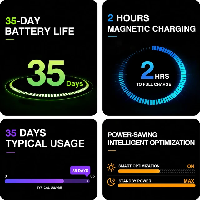 Alt view image 4 of 6 - Screenless Fitness Tracker for Men Women, for iOS & Android (2 Bands) | Smart Bracelet with Sleep/Heart Rate/Blood Oxygen Monitor, 35-Day Battery Life/176 Sports Modes/AI Health Analysis/Waterproof