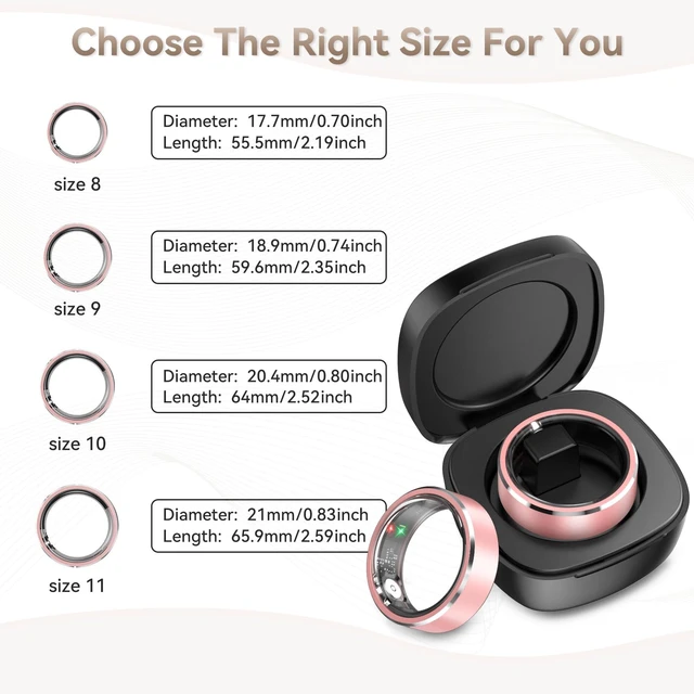 Alt view image 6 of 7 - Smart Ring for Women, Fitness & Activity Tracker with Blood Pressure/Heart Rate Monitor, Sleep Tracker, Step Counter, IP68 Waterproof Ring for iOS & Android, Fast Charge, No Subscription (Pink,Size9)