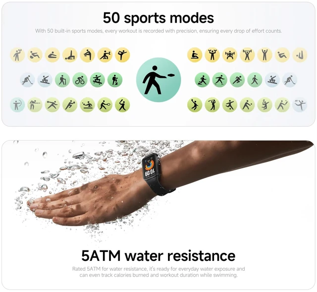 Alt view image 7 of 7 - Xiaomi Smart Band 11 Active Fitness Tracker, 1.47" 60Hz Display, 21-Day Battery Life, 5ATM Waterproof for Swimming, Heart Rate & Sleep Monitor, 50 Workout Modes, Activity Tracker for Android iOS