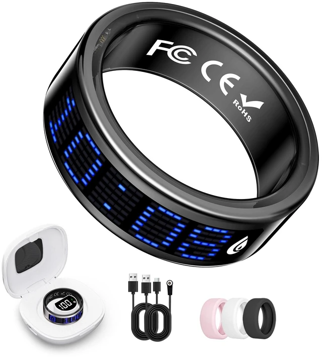Main image of Smart Ring Fitness & Health Tracker with Display Screen for Men Women | IP68 Waterproof Smart Rings for Health Monitoring, Fitness Tracker Ring with Call Notification, No App Fees (Black, 13#)