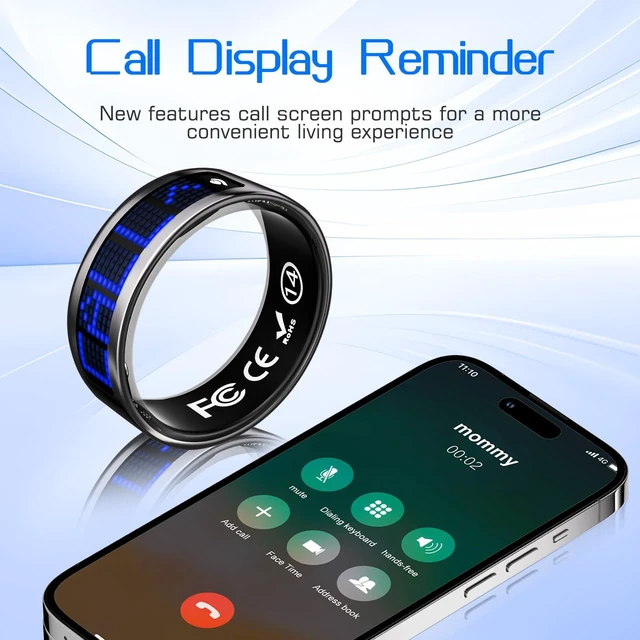 Alt view image 3 of 7 - Smart Ring Fitness & Health Tracker with Display Screen for Men Women | IP68 Waterproof Smart Rings for Health Monitoring, Fitness Tracker Ring with Call Notification, No App Fees (Black, 13#)