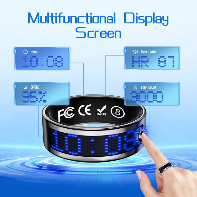 Alt view image 4 of 7 - Smart Ring Fitness & Health Tracker with Display Screen for Men Women | IP68 Waterproof Smart Rings for Health Monitoring, Fitness Tracker Ring with Call Notification, No App Fees (Black, 13#)