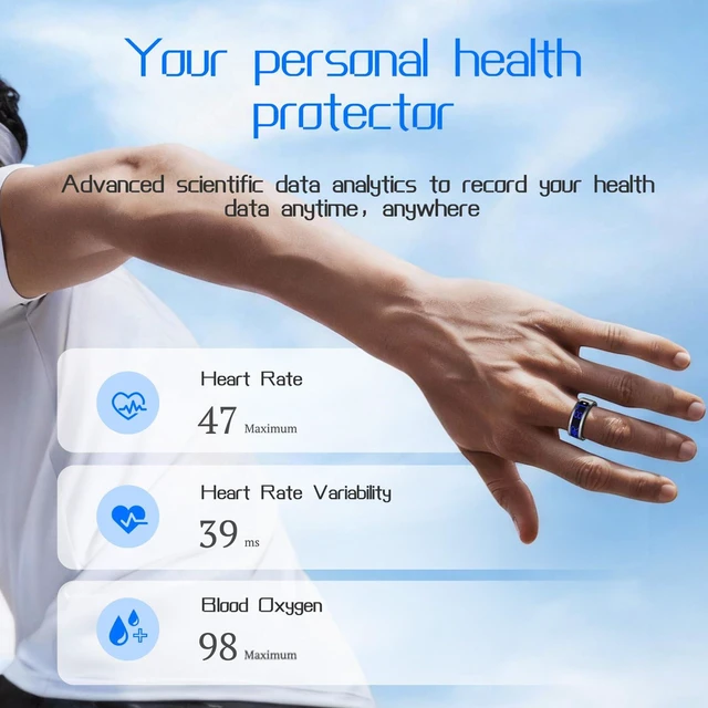 Alt view image 6 of 7 - Smart Ring Fitness & Health Tracker with Display Screen for Men Women | IP68 Waterproof Smart Rings for Health Monitoring, Fitness Tracker Ring with Call Notification, No App Fees (Black, 13#)