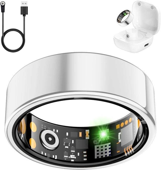 Main image of Smart Health Ring for Women Men, Fitness Tracker Ring with Heart Rate, Blood Oxygen, Sleep Tracker, Step Tracker, No Subscription Fee, IP68 Waterproof Smart Ring for iphone & Android (Silver, 10#)