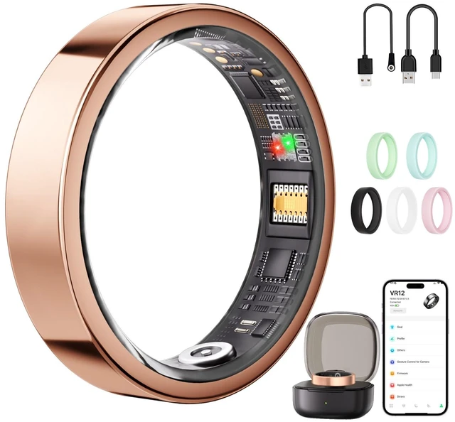Main image of Smart Ring for Women & Men, AI Health Analysis, Thin Fitness Tracker Ring, Health Ring with Heart Rate, SpO2, HRV, Stress, Sleep, Cycle and Activity Tracking, 6.42mm Design,No App Fees(Rose Gold,12#)