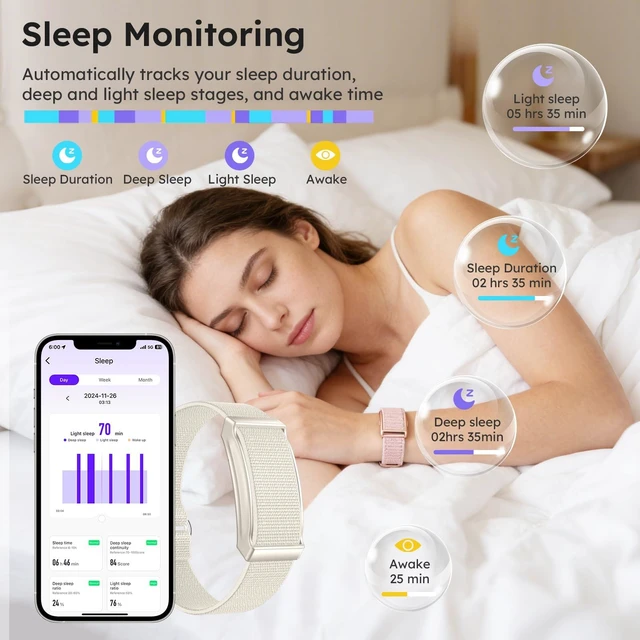 Alt view image 3 of 7 - Smart Bracelet for Women and Men with 2 Bands, Screenless Fitness Tracker No Screen Lightweight for 100+ Sports IP68 Waterproof Wearable Activity Wristband Heart Rate Sleep Monitor