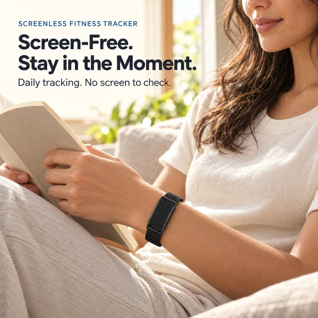 Alt view image 2 of 5 - Screenless Fitness Tracker Smart Bracelet, 24/7 Heart Rate,Black | No Screen Design