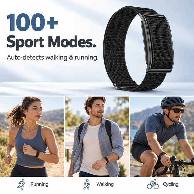 Alt view image 4 of 5 - Screenless Fitness Tracker Smart Bracelet, 24/7 Heart Rate,Black | No Screen Design
