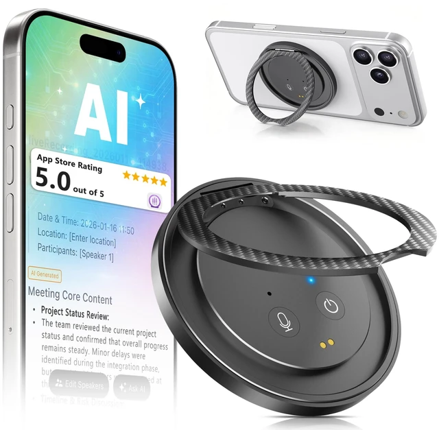 Main image of AI Voice Recorder Designed as Magnetic Phone Stand, Real-Time Transcription in 100+ Languages, Smart Digital Audio Recorder Transcribe & Summarize Note Taker Lectures Meetings