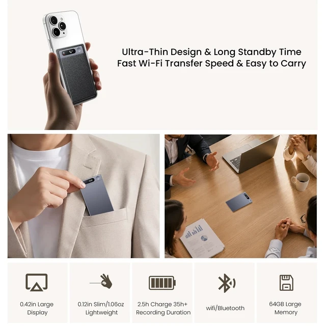 Alt view image 4 of 7 - AI Voice Recorder, AI Note Taker, Unlimited Transcription for Meeting | No Subscription, RealTime Analysis, Ultra-Slim, 145 Languages, Audio Recorder for Meetings, Calls, Lectures, Interviews