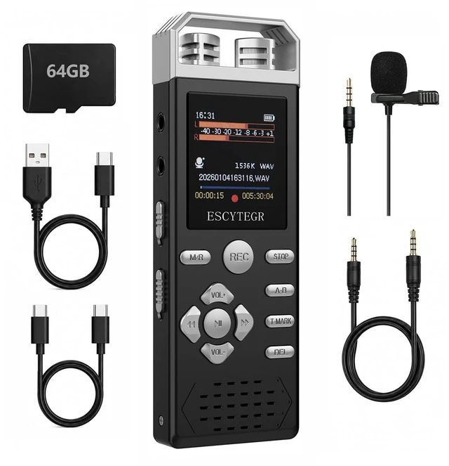 Main image of ESCYTEGR 80GB Digital Voice Recorder with Playback Audio Record MP3 Player | Voice Activated Recording Device with Noise Reduction,Tape Recorder,Password Protection, Dictaphone for Lectures Meetings