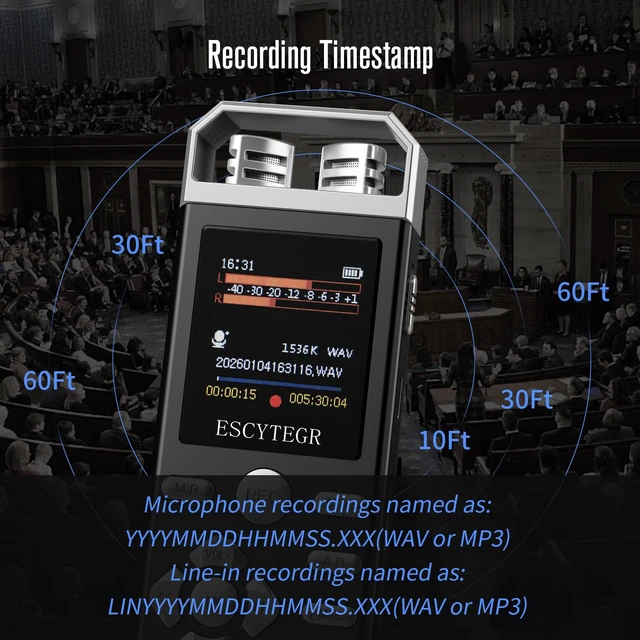 Alt view image 4 of 7 - ESCYTEGR 144GB Digital Voice Recorder with Playback Audio Record MP3 Player | Voice Activated Recording Device with Noise Reduction,Tape Recorder,Password Protection, Dictaphone for Lectures Meetings