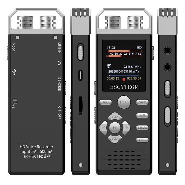 Alt view image 2 of 7 - ESCYTEGR 144GB Digital Voice Recorder with Playback Audio Record MP3 Player | Voice Activated Recording Device with Noise Reduction,Tape Recorder,Password Protection, Dictaphone for Lectures Meetings