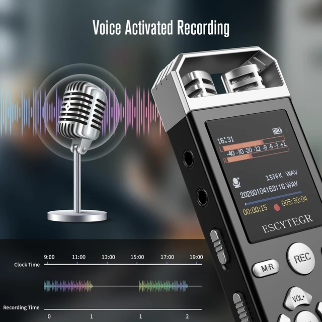 Alt view image 3 of 7 - ESCYTEGR 144GB Digital Voice Recorder with Playback Audio Record MP3 Player | Voice Activated Recording Device with Noise Reduction,Tape Recorder,Password Protection, Dictaphone for Lectures Meetings