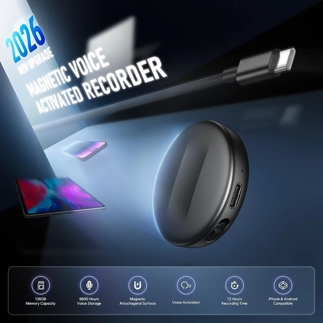 Alt view image 3 of 6 - 136GB(9800Hrs) Magnetic Digital Voice Recorder with AI Noise Reduction | 9800Hours Audio Recorder with Playback - Noise Reduction & Convenient OTG for Lecture Meeting
