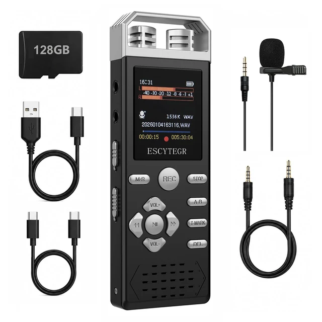 Main image of ESCYTEGR 144GB Digital Voice Recorder with Playback Audio Record MP3 Player | Voice Activated Recording Device with Noise Reduction,Tape Recorder,Password Protection, Dictaphone for Lectures Meetings