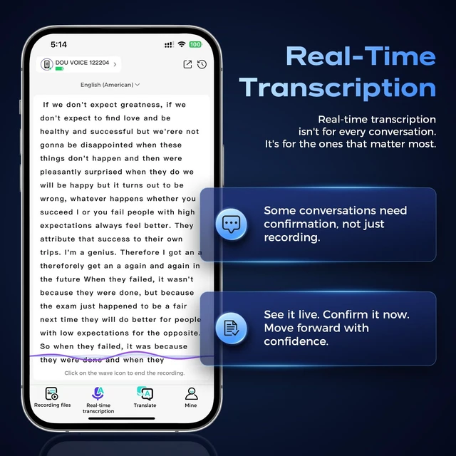 Alt view image 6 of 7 - AI Voice Recorder Note Taker, Speech to Text, Meeting Recorder | Transcription, AI summaries, mind maps, real-time translation, bilingual subtitles, app control, 150 languages