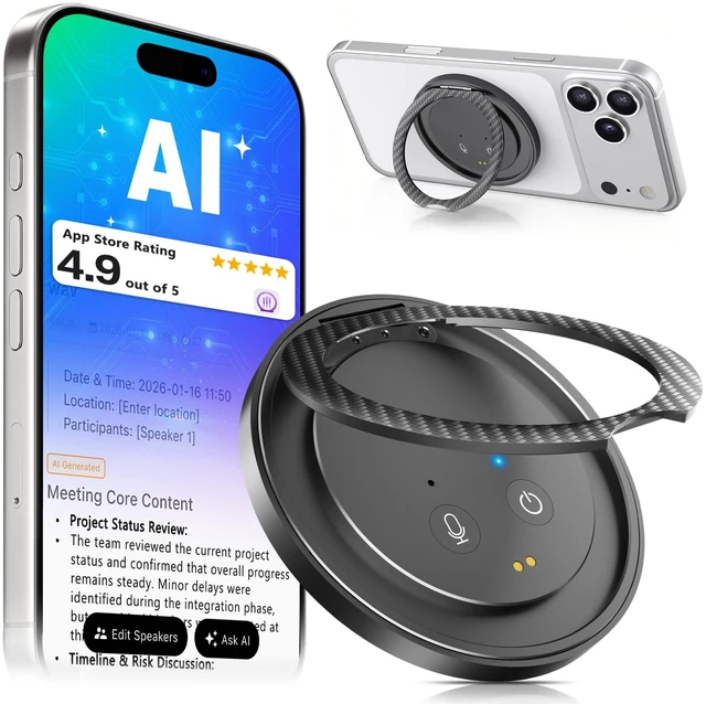 Main image of AI Voice Recorder with Transcribe & Summarize for Meetings, Study & Work | AI Note Taker for Productivity, 100+ Languages, 360° Magnetic Phone Stand, Edit Speakers, 1TB Cloud Multi-Device Sync