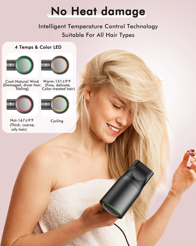 Alt view image 3 of 6 - Fast Drying Hair Dryer, No Heat Damage, High Speed Ionic Blow Dryer | 500 Million Negative Ions & Heat-Control & Low Noise Hairdryer with Magnetic Diffuser Nozzle for Smooth, Frizz-Free Hair