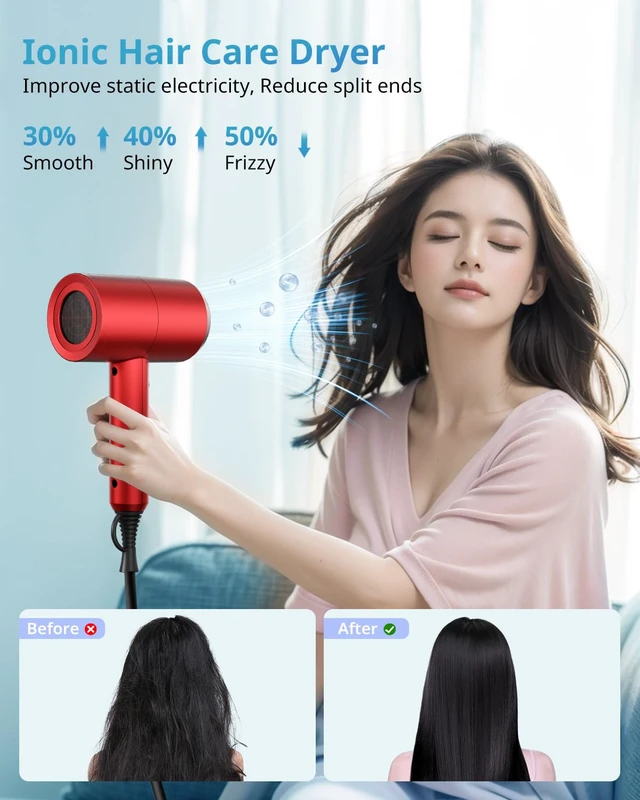 Alt view image 5 of 7 - SHRATE Professional Ionic Hair Dryer with Diffuser & Nozzle | Low Noise | Compact Blow Dryer for Curly, Frizzy & All Hair Types | Gentle for Sensitive Hair | Design for Home, Travel, Women & Men