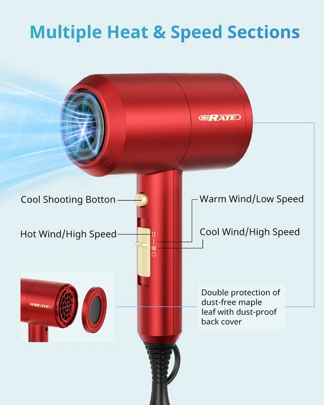 Alt view image 7 of 7 - SHRATE Professional Ionic Hair Dryer with Diffuser & Nozzle | Low Noise | Compact Blow Dryer for Curly, Frizzy & All Hair Types | Gentle for Sensitive Hair | Design for Home, Travel, Women & Men