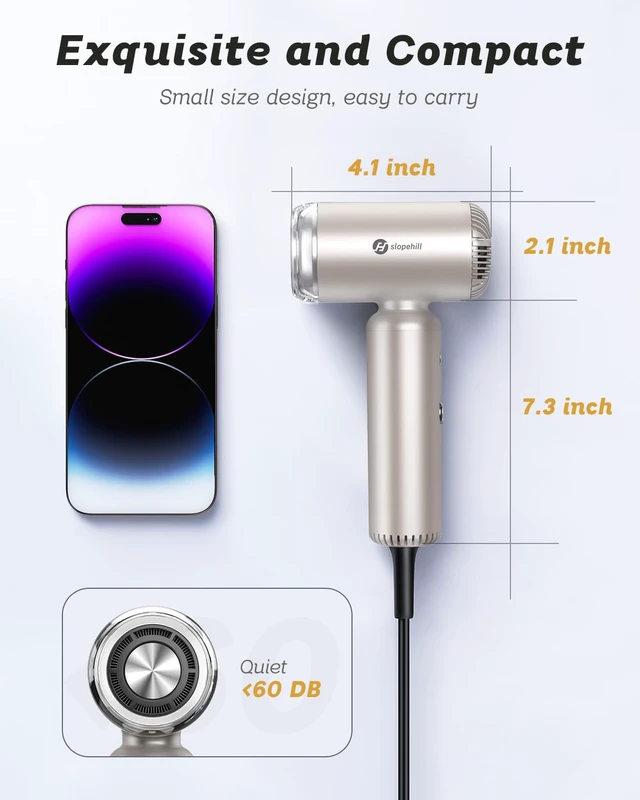 Alt view image 3 of 7 - slopehill Dual Voltage Travel Hair Dryer with Diffuser, Ionic, 1500W, Gold | Lightweight & Portabe, Mini High-speed Professional Fast Drying, Compact & Quiet, Women, Global Auto Volt 100V-240V