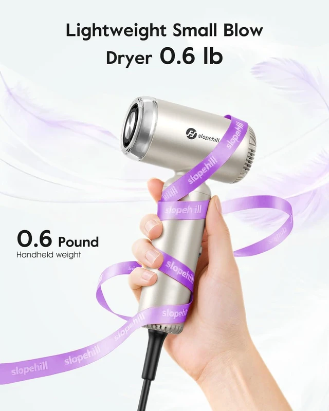 Alt view image 5 of 7 - slopehill Dual Voltage Travel Hair Dryer with Diffuser, Ionic, 1500W, Gold | Lightweight & Portabe, Mini High-speed Professional Fast Drying, Compact & Quiet, Women, Global Auto Volt 100V-240V